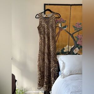 Vintage Leopard Print Sleeveless Maxi Dress